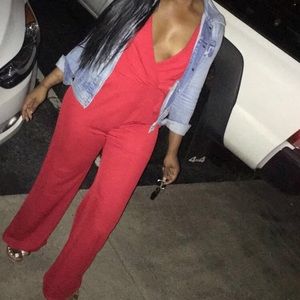 Red Fashion Nova V-Neck jumpsuit